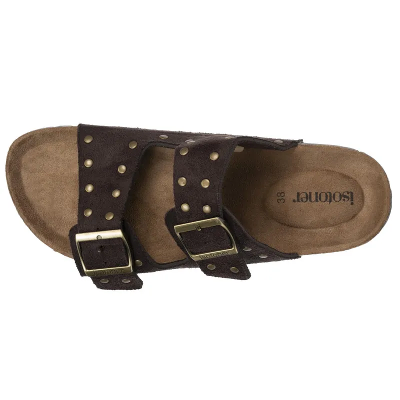 Mules sandales Femme double bride Chocolat