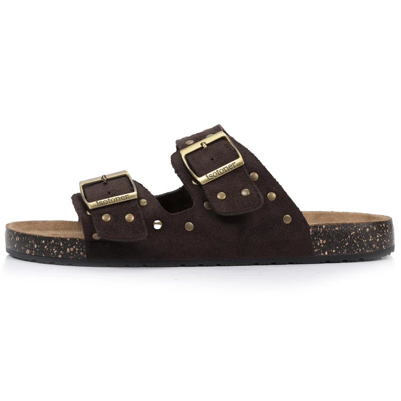 Mules sandales Femme double bride Chocolat