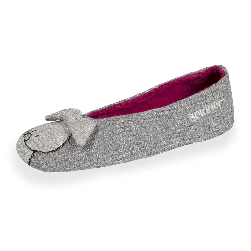 Chaussons Ballerines Fille Noeud Métallisé Gris