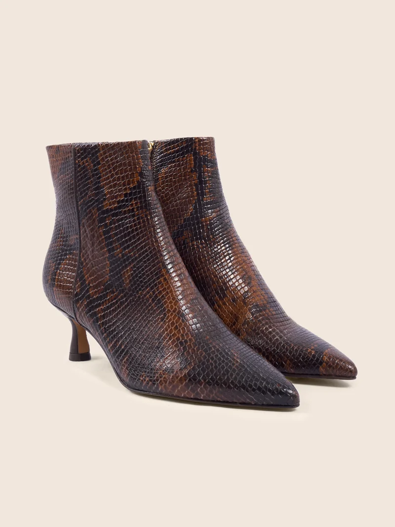 Bottines pointues cuir python marron