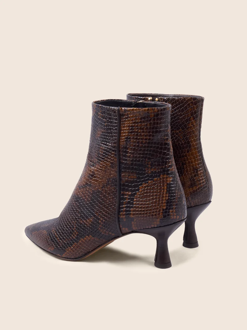 Bottines pointues cuir python marron
