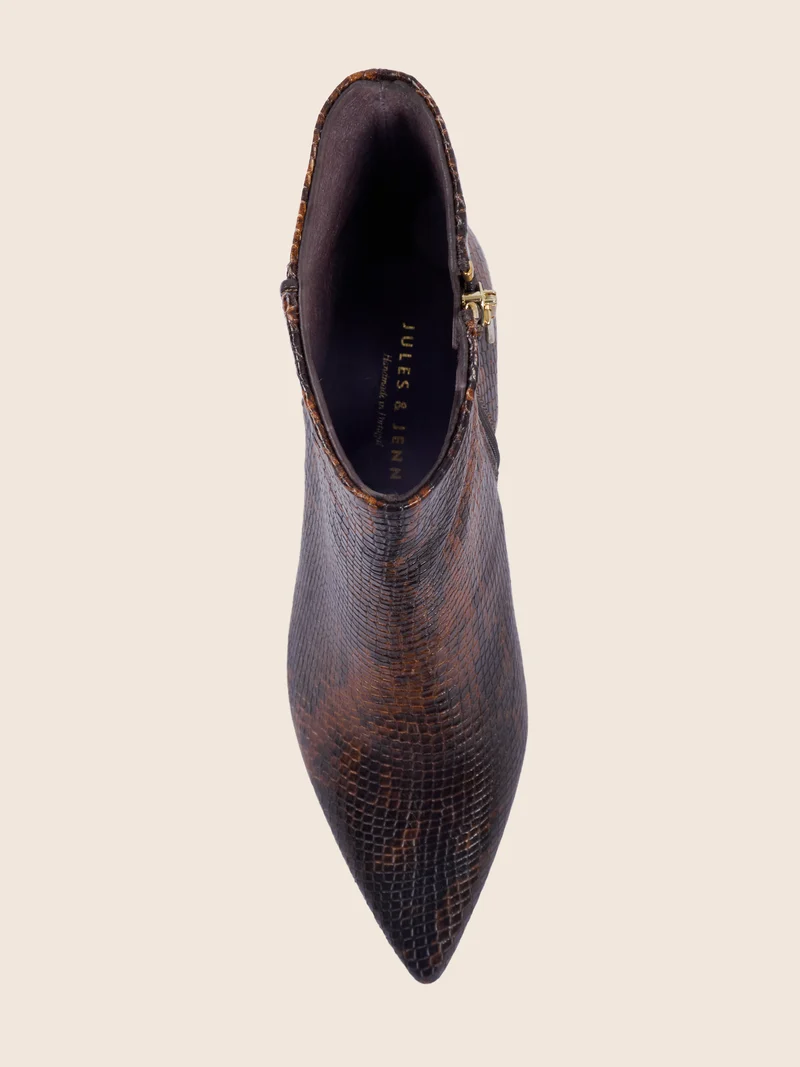 Bottines pointues cuir python marron