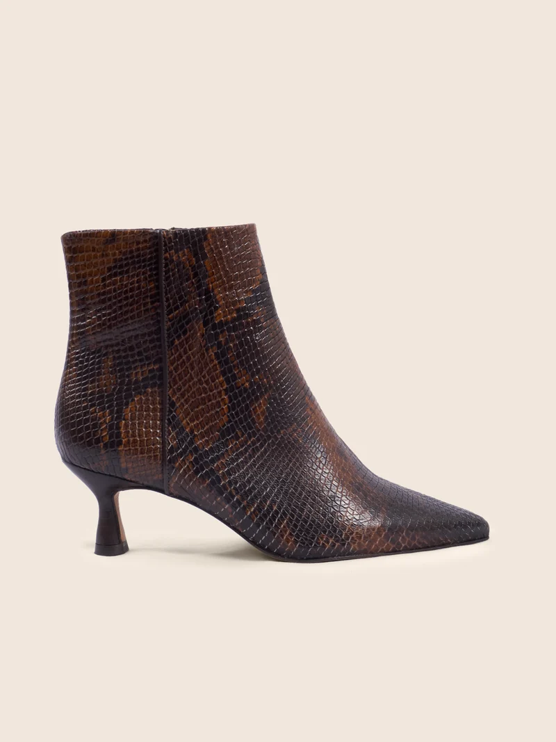 Bottines pointues cuir python marron