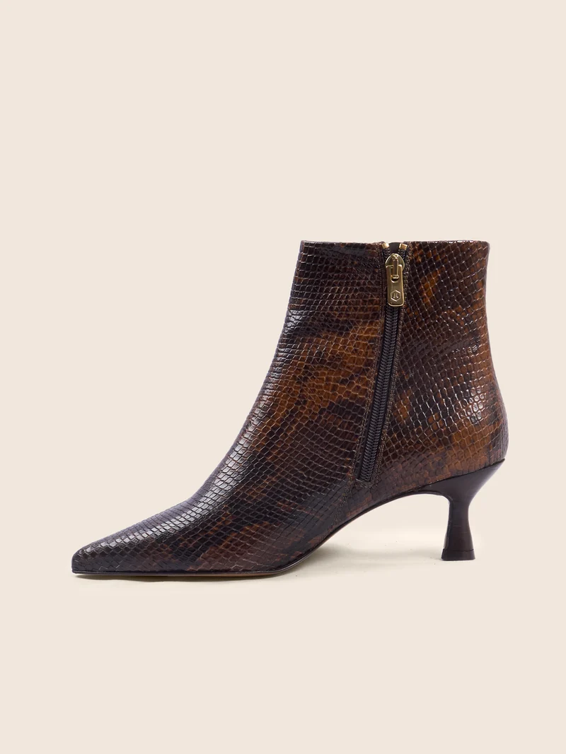Bottines pointues cuir python marron