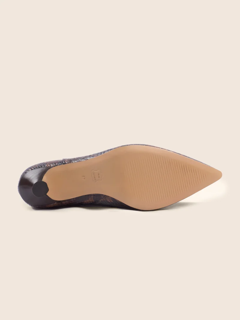 Bottines pointues cuir python marron