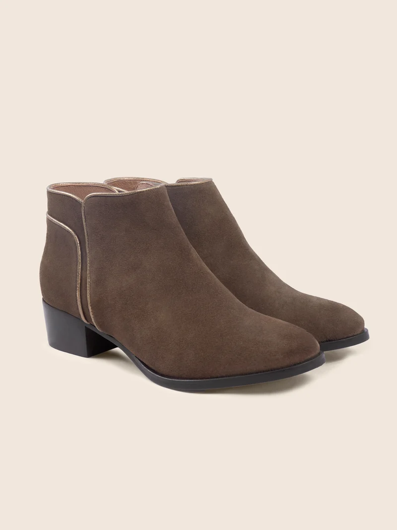 Bottines moyen talon cuir daim marron