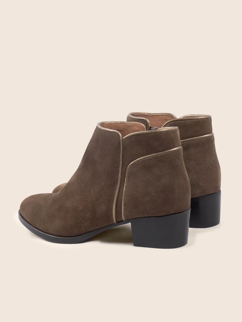 Bottines moyen talon cuir daim marron