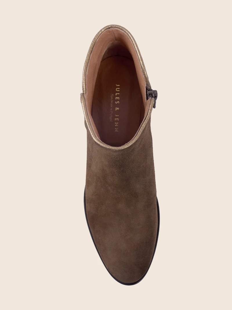 Bottines moyen talon cuir daim marron