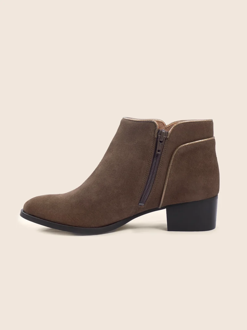 Bottines moyen talon cuir daim marron