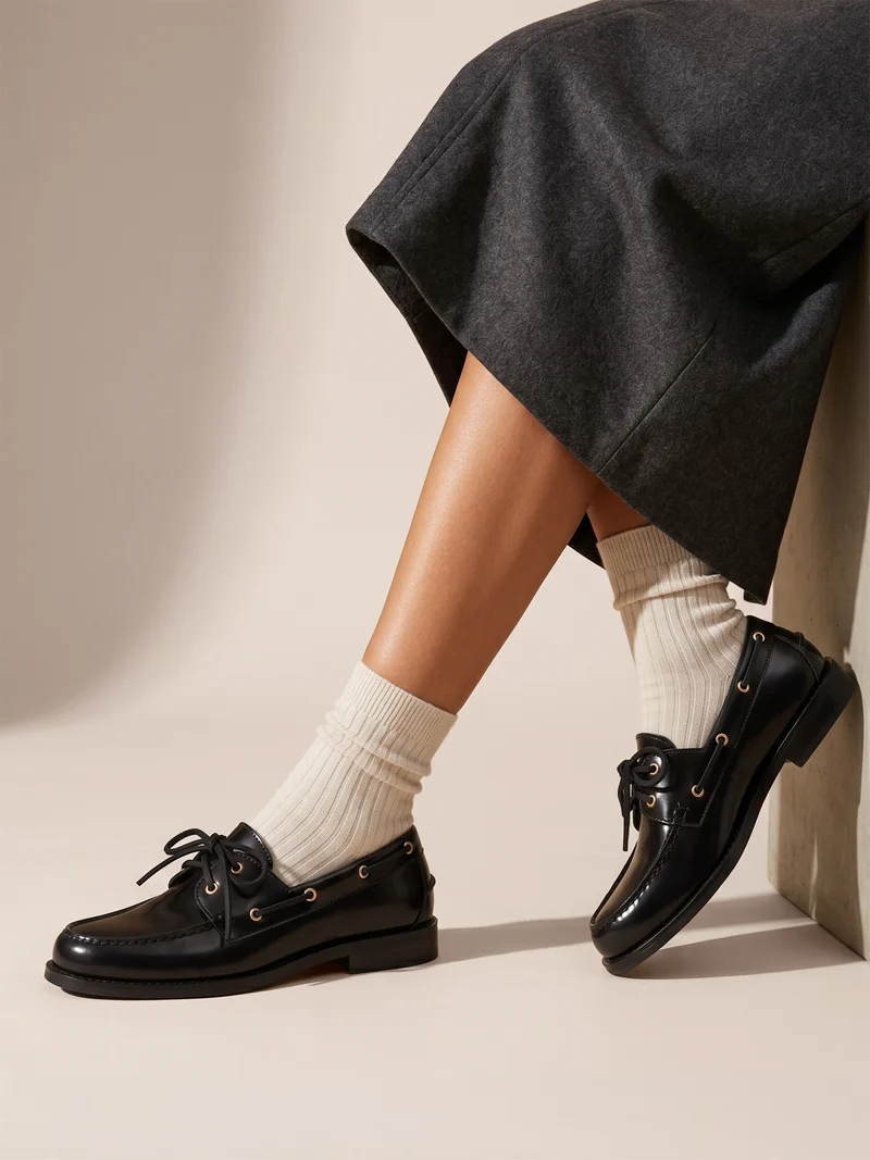 Mocassins bateau cuir vernis noir