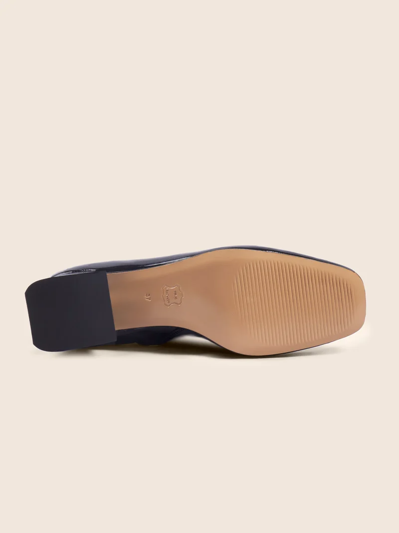 Bottines moyen talon carré cuir vernis noir