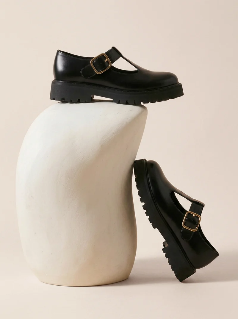Babies crantées cuir noir