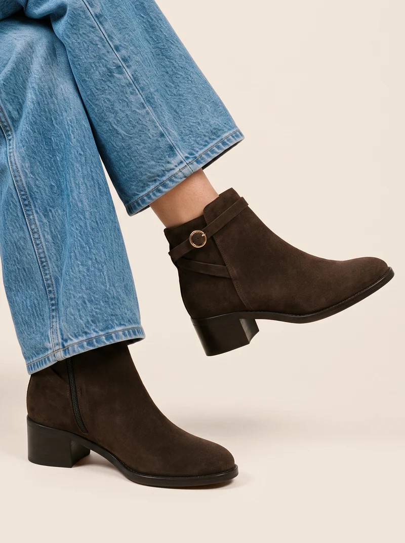 Bottines cavalières cuir daim marron