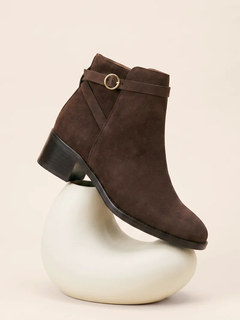 Bottines cavalières cuir daim marron
