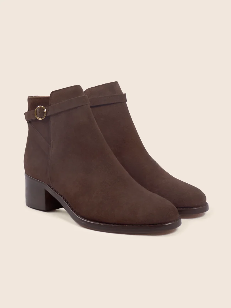 Bottines cavalières cuir daim marron