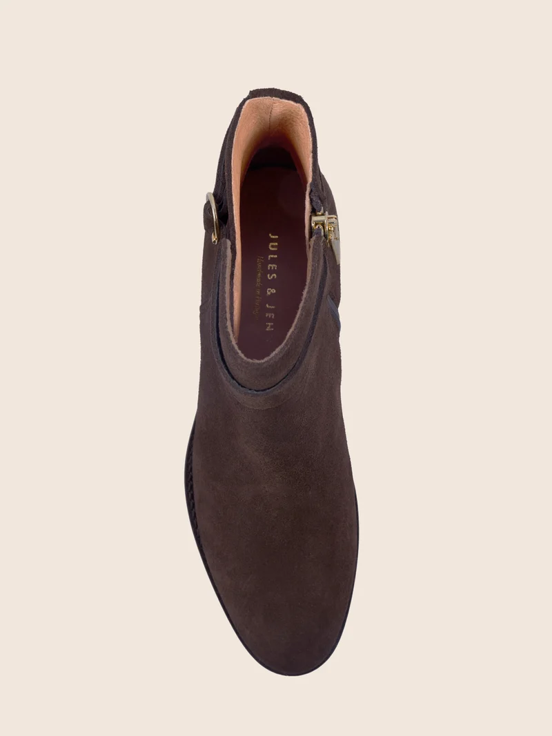 Bottines cavalières cuir daim marron