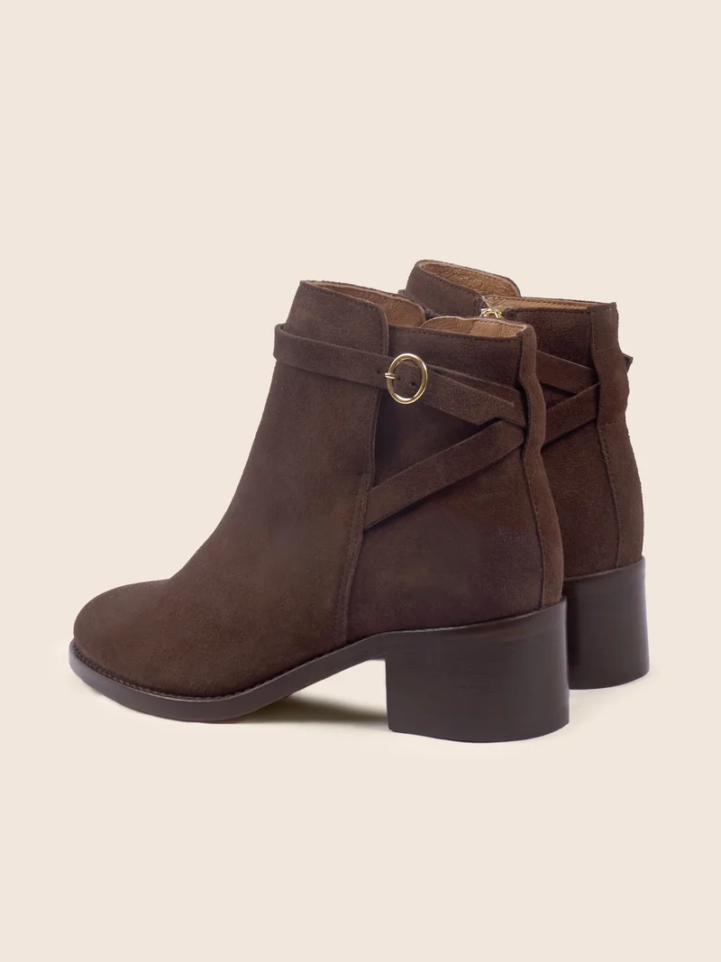 Bottines cavalières cuir daim marron