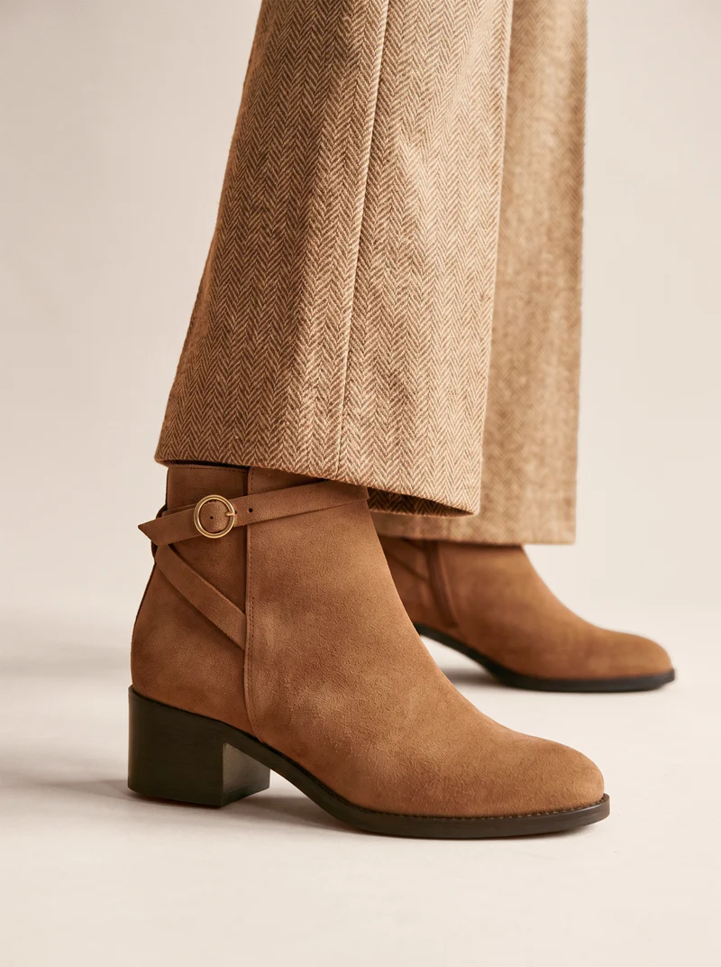 Bottines cavalières cuir daim camel