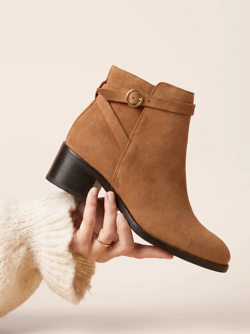 Bottines cavalières cuir daim camel
