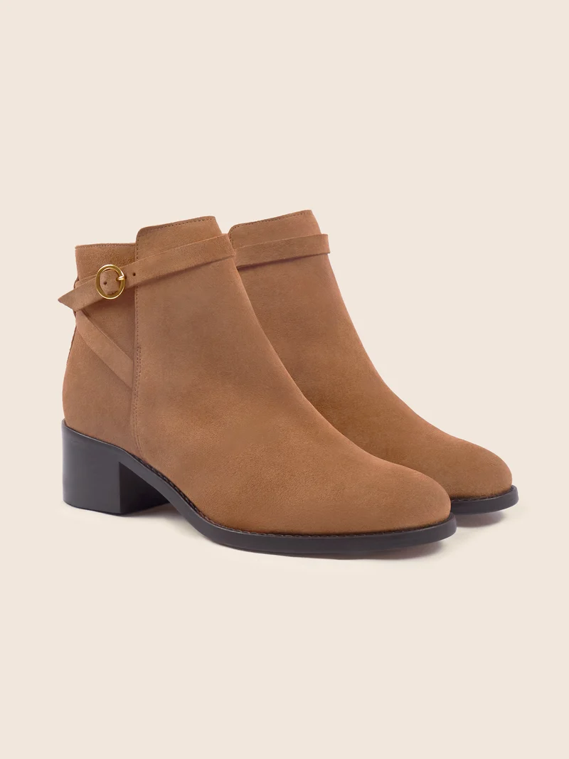 Bottines cavalières cuir daim camel