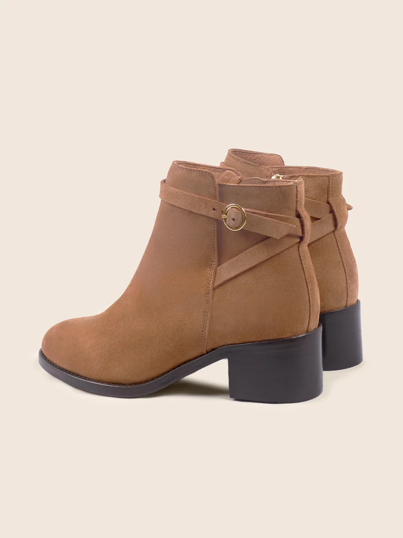 Bottines cavalières cuir daim camel