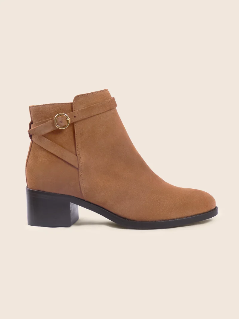 Bottines cavalières cuir daim camel
