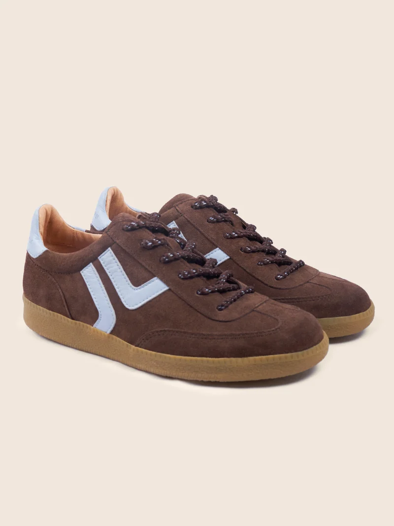 Baskets rétro cuir daim marron