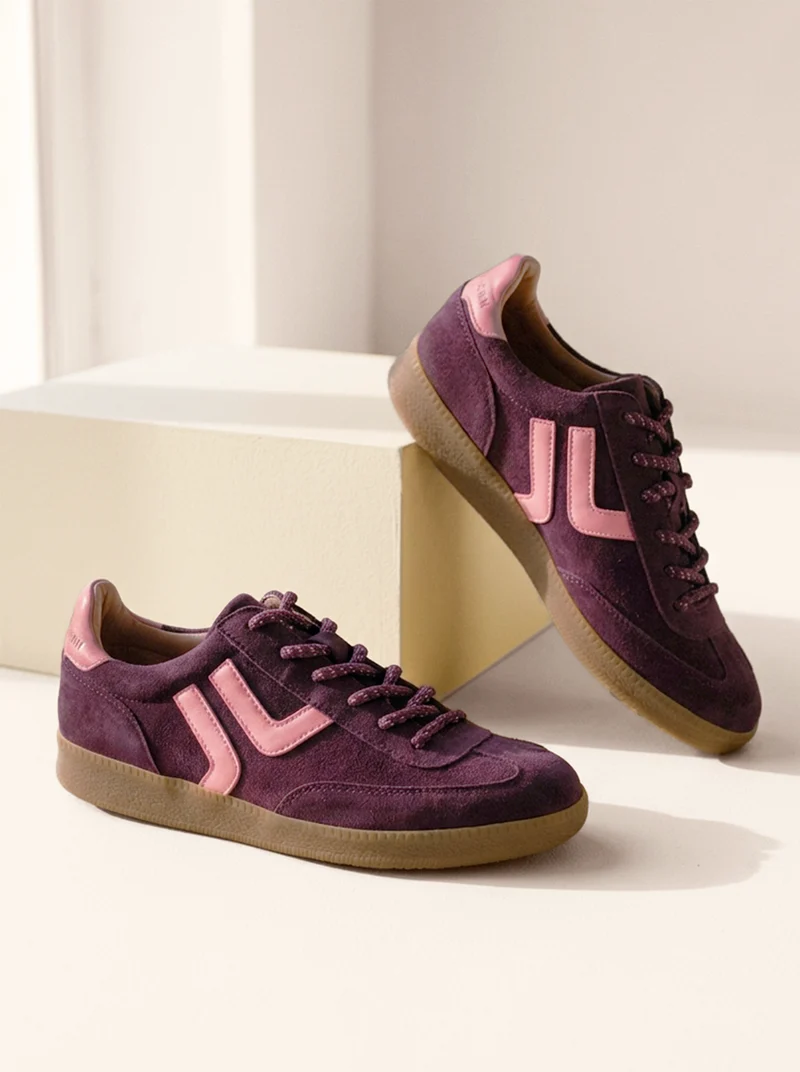 Baskets rétro cuir daim bordeaux
