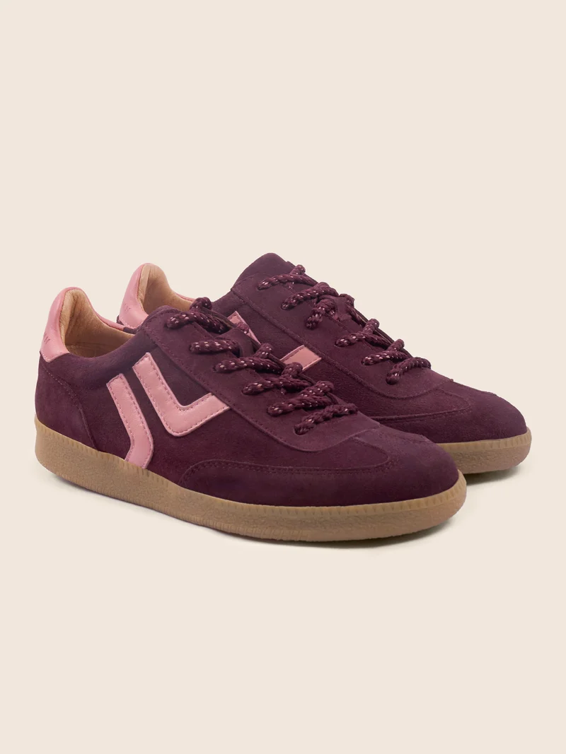 Baskets rétro cuir daim bordeaux