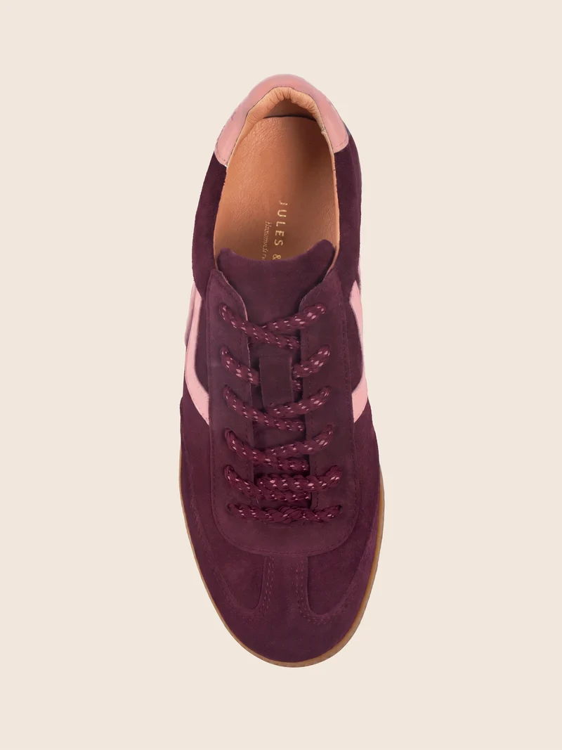 Baskets rétro cuir daim bordeaux