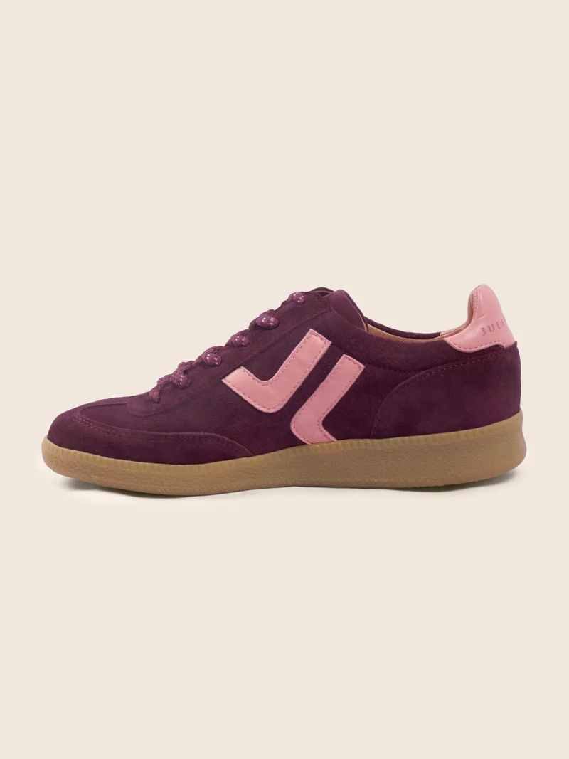 Baskets rétro cuir daim bordeaux