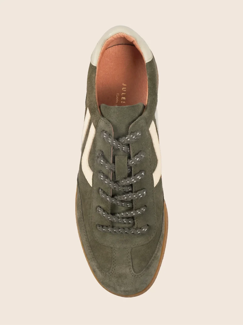 Baskets rétro cuir daim kaki