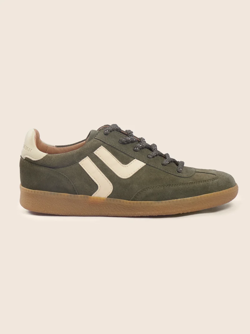 Baskets rétro cuir daim kaki