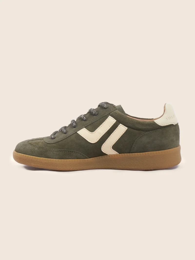 Baskets rétro cuir daim kaki