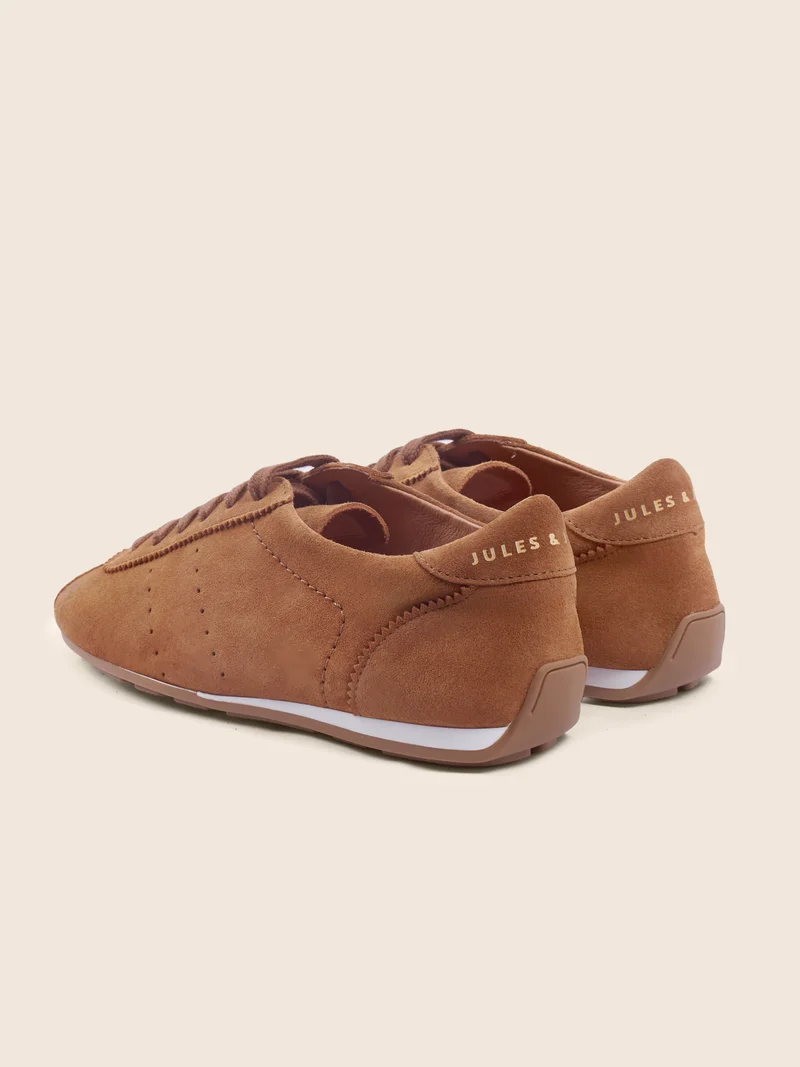 Baskets fines cuir daim cognac