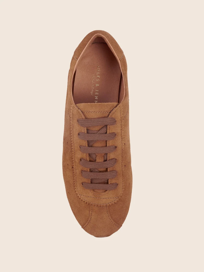 Baskets fines cuir daim cognac