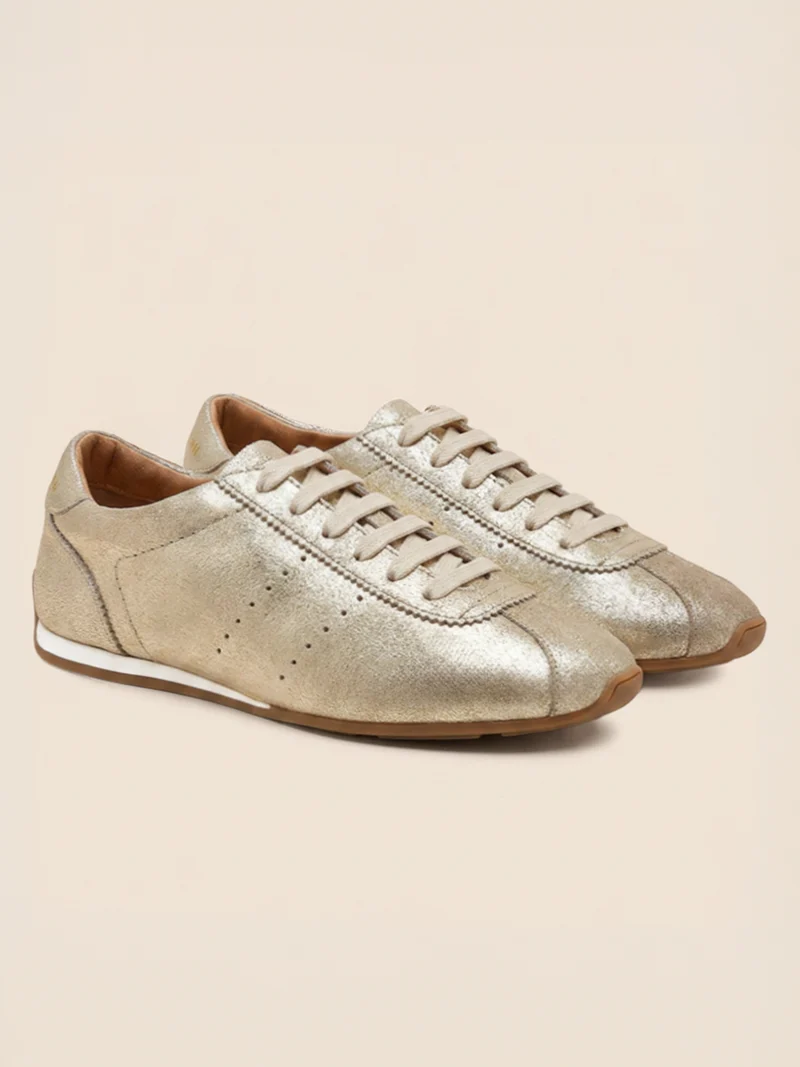 Baskets fines cuir daim doré