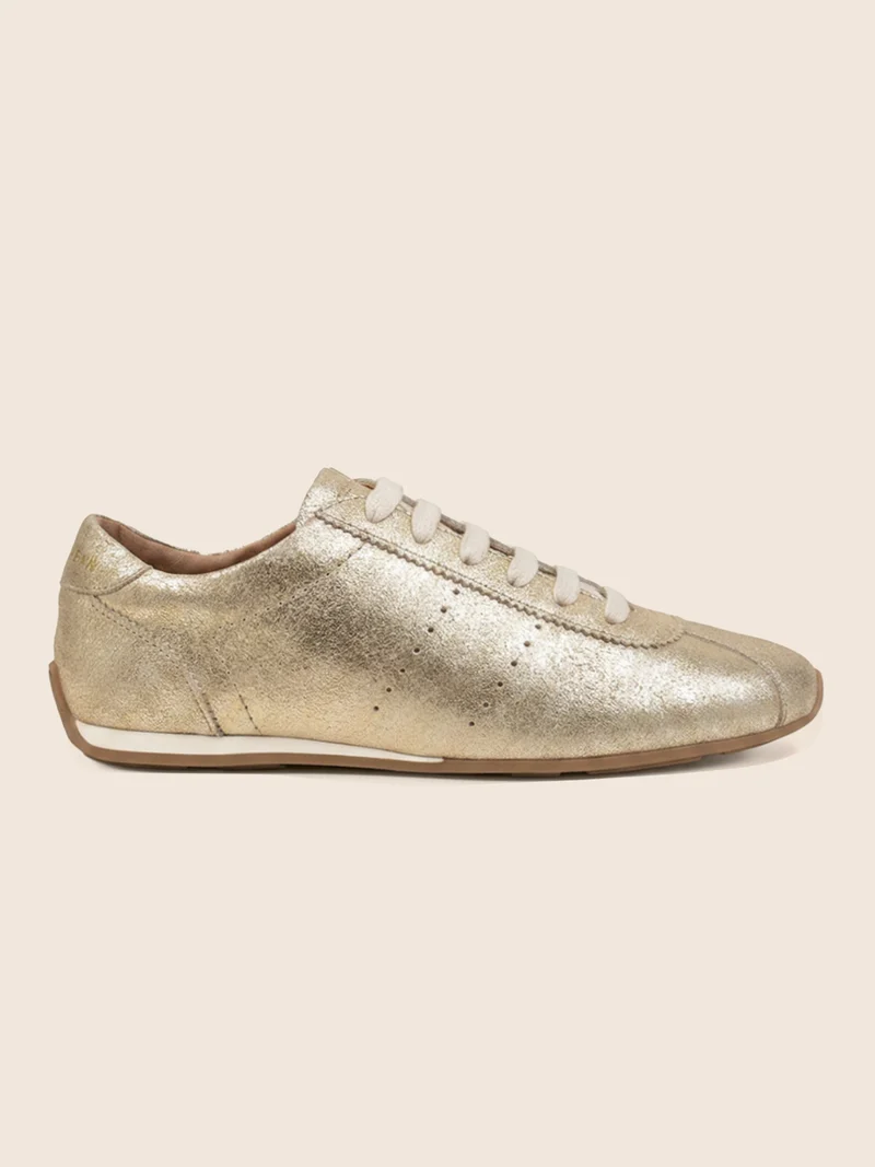 Baskets fines cuir daim doré