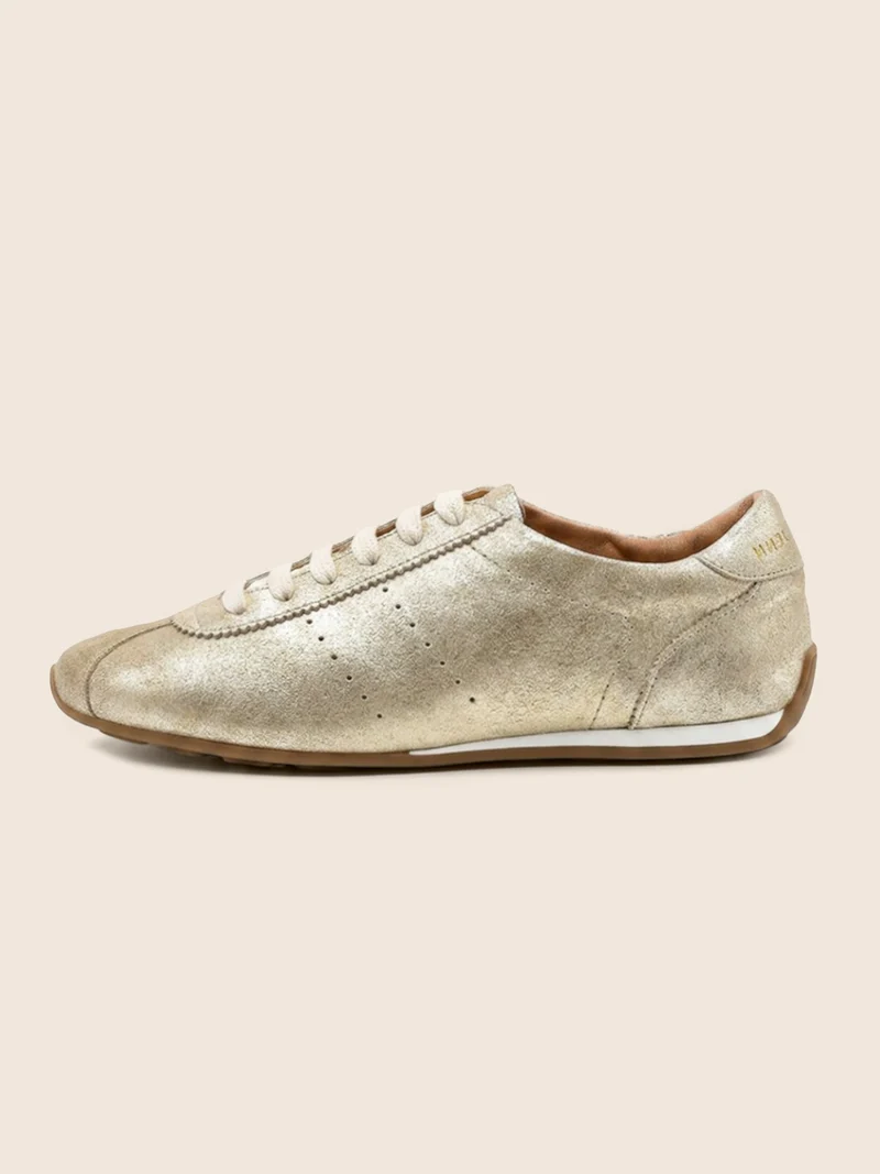 Baskets fines cuir daim doré
