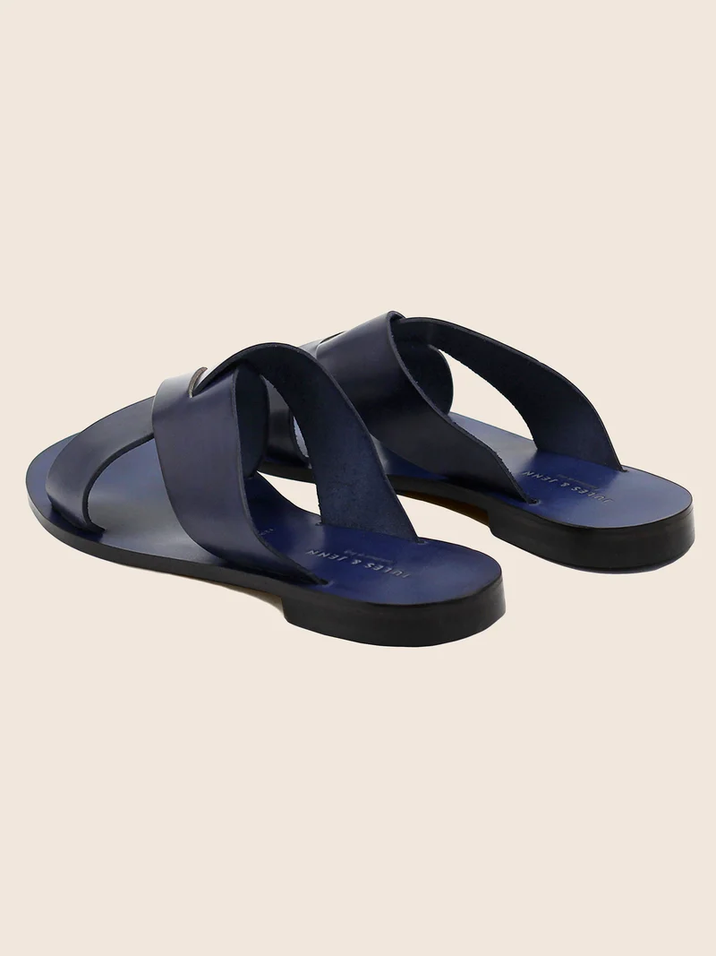 Mules plates cuir bleu