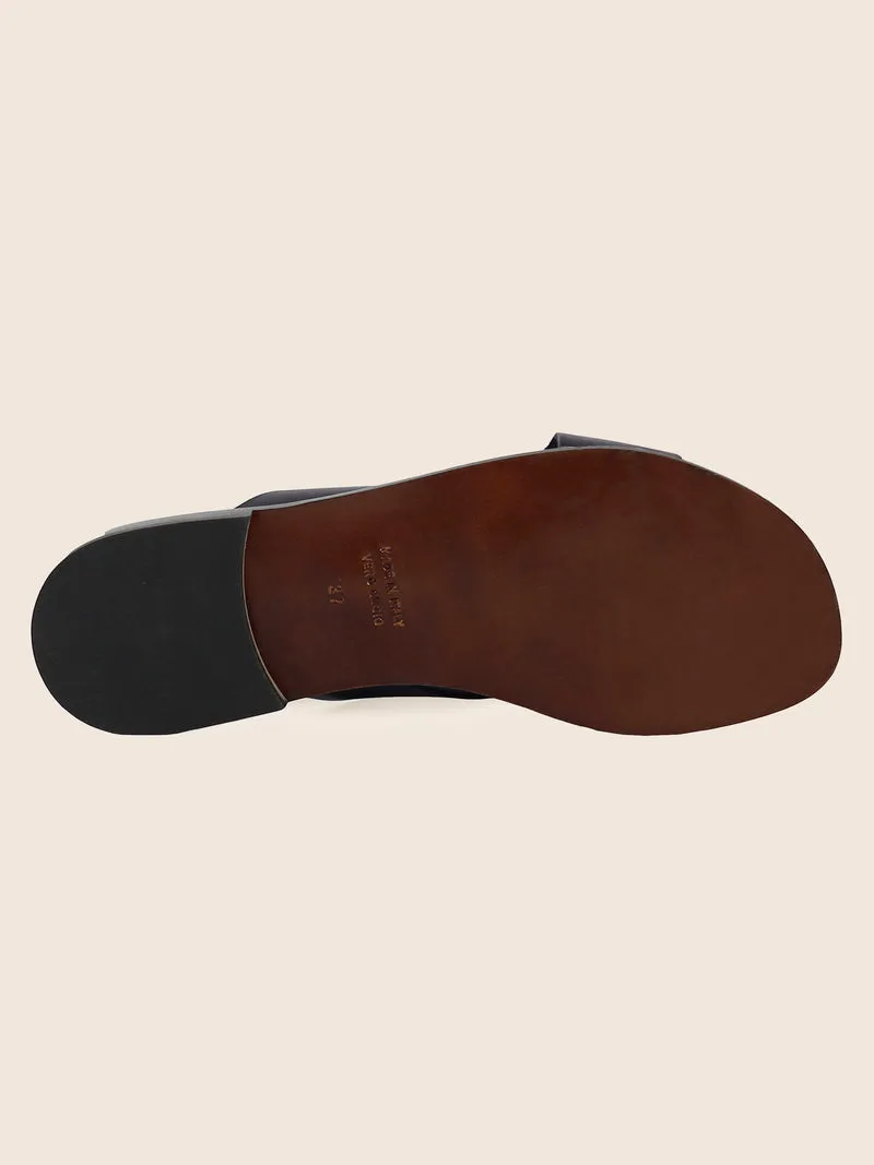 Mules plates cuir bleu