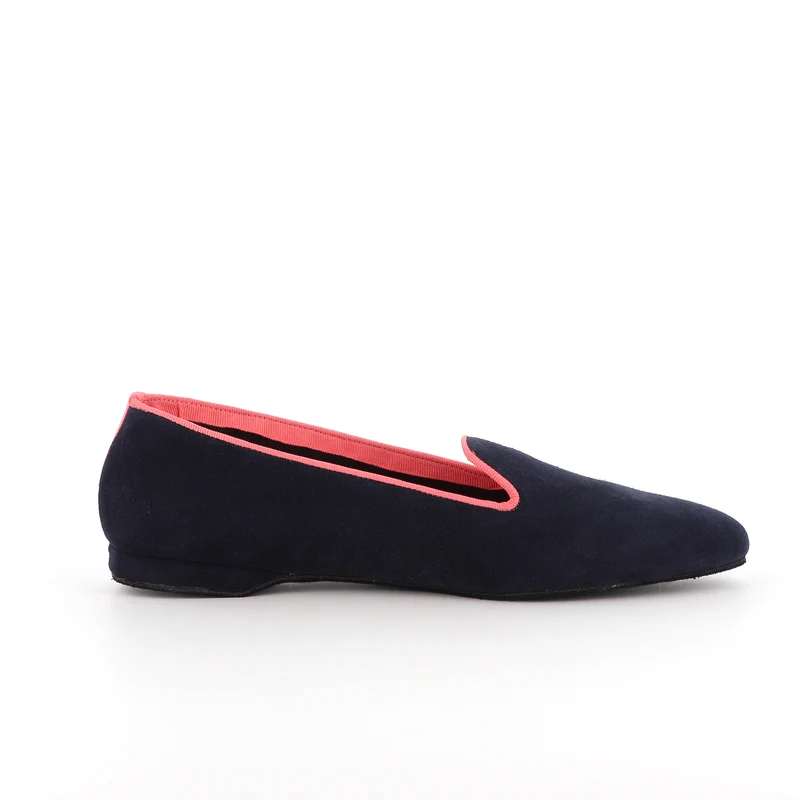 Slippers PIA Cuir Marine bordure Rose