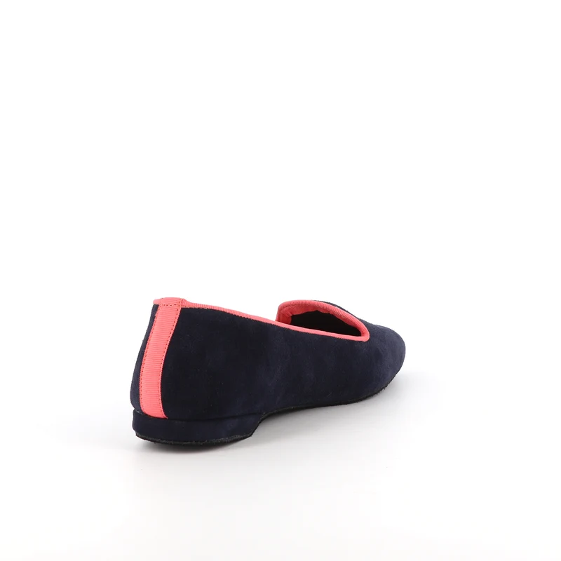 Slippers PIA Cuir Marine bordure Rose