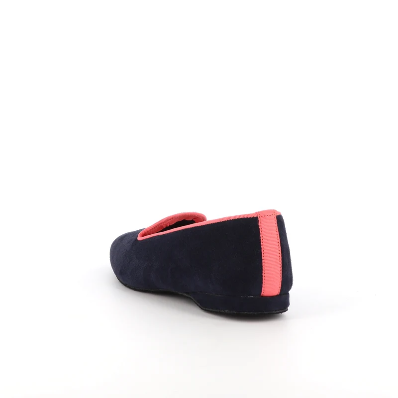 Slippers PIA Cuir Marine bordure Rose