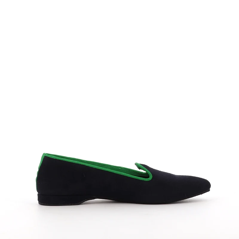 Slippers PIA Cuir Marine bordure Verte
