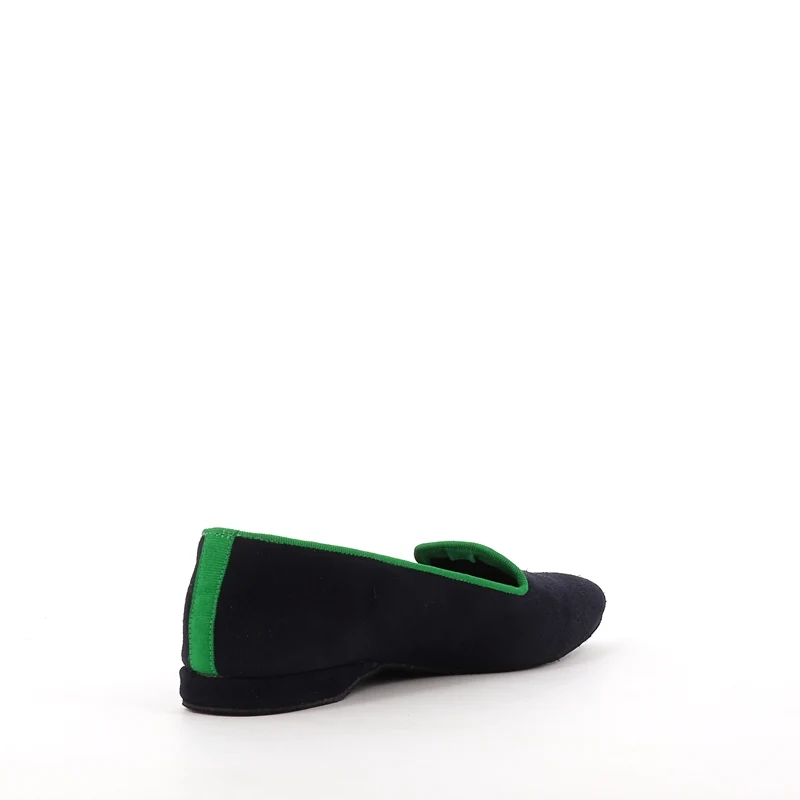 Slippers PIA Cuir Marine bordure Verte