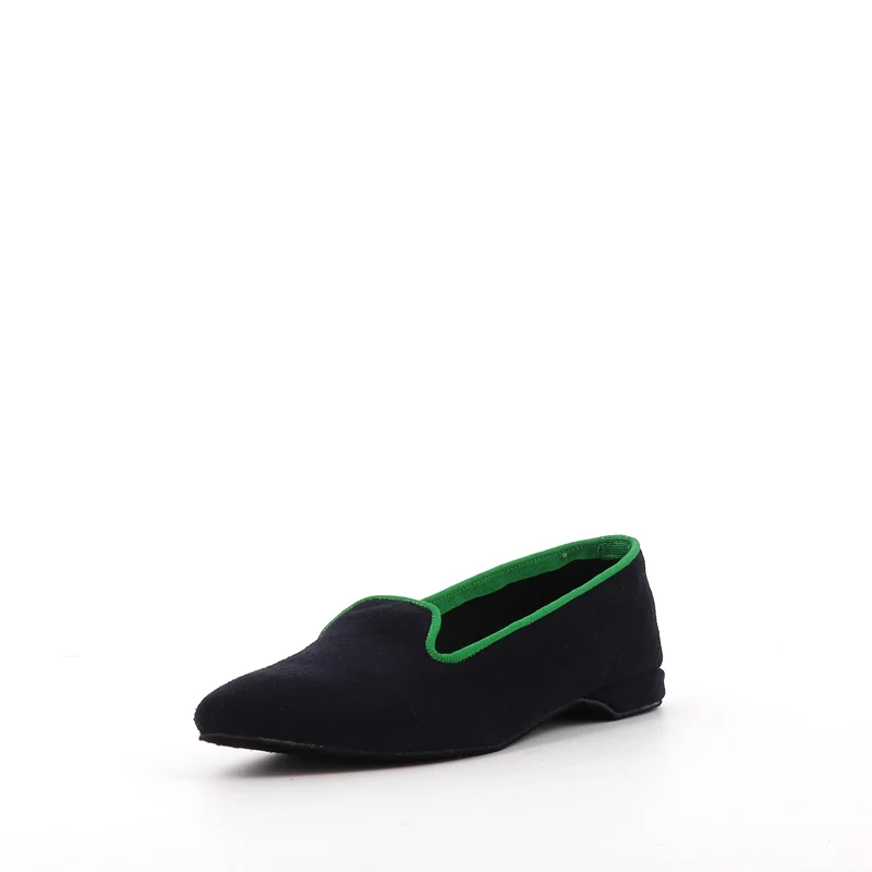 Slippers PIA Cuir Marine bordure Verte