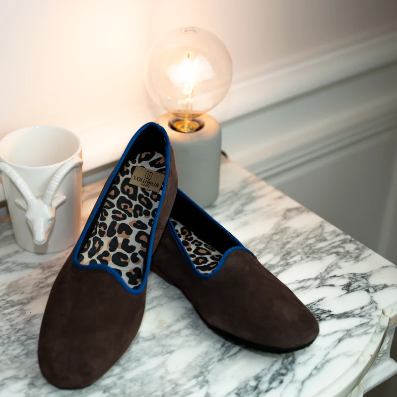 Chausson cuir EVA Bleu Léopard