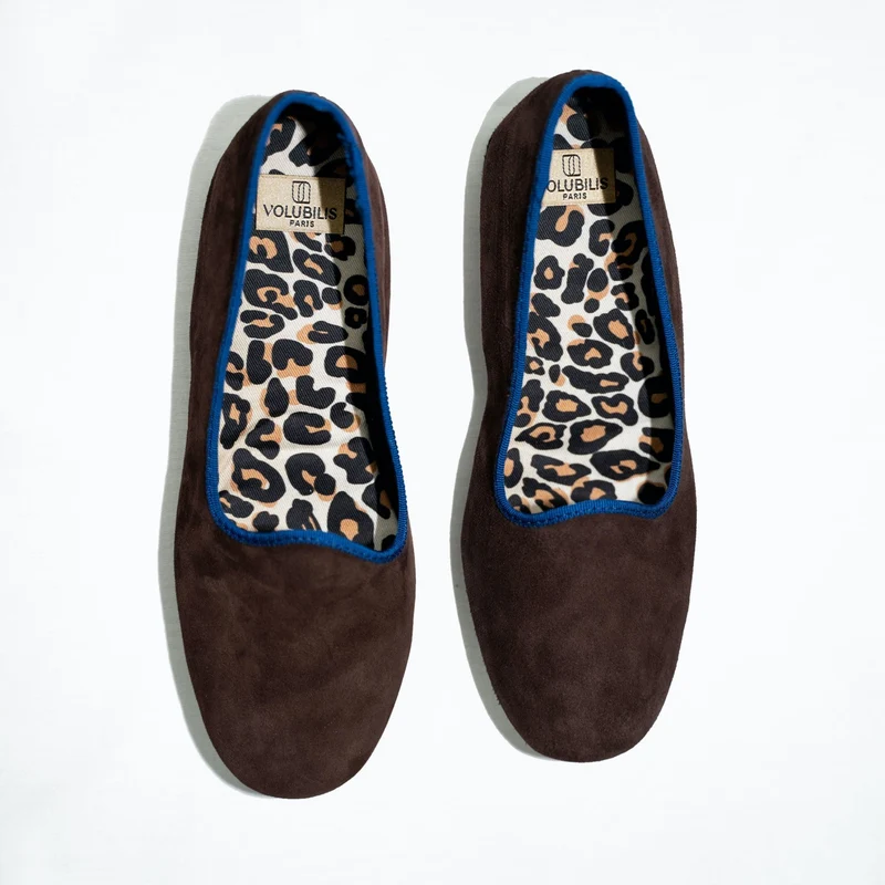 Chausson cuir EVA Bleu Léopard
