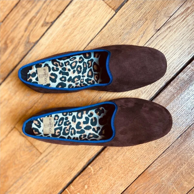 Chausson cuir EVA Bleu Léopard